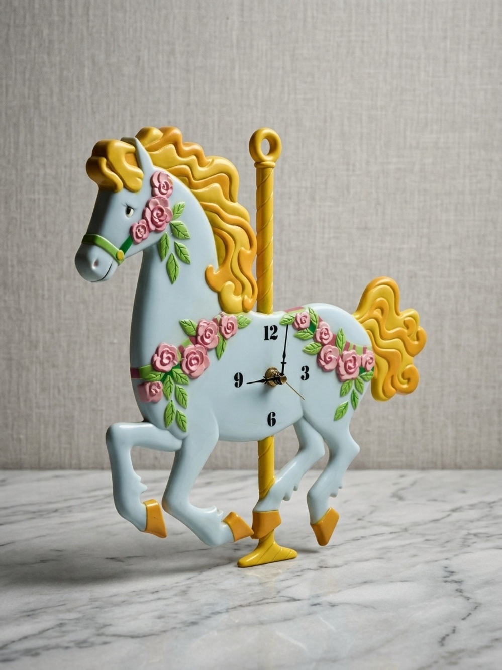 Vintage J.S.N.Y. Plastic Carousel Horse Wall Clock Retro Nursery Decor